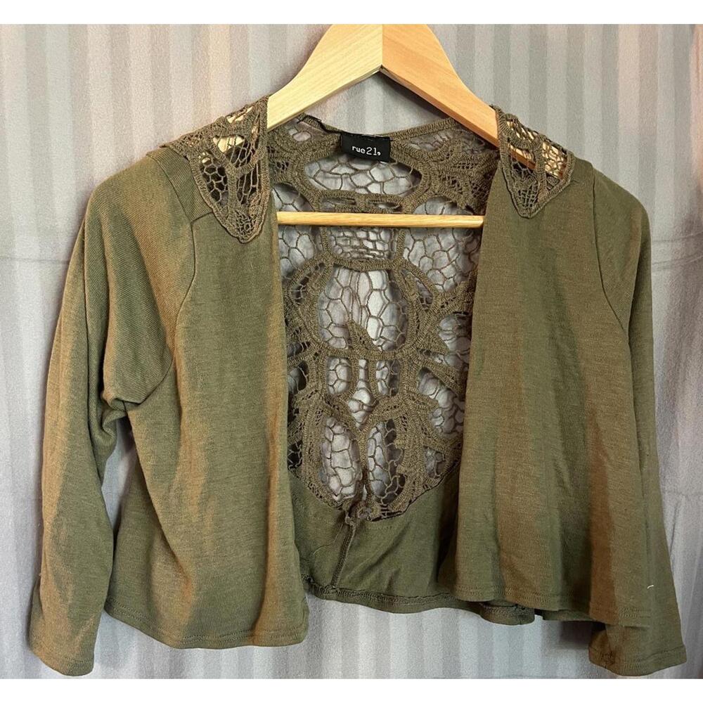 Olive Green Crochet Back‎ Cardigan